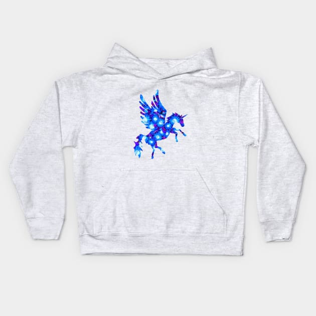 Blue and Purple Flower Pattern Unicorn Pegasus Kids Hoodie by ZeichenbloQ